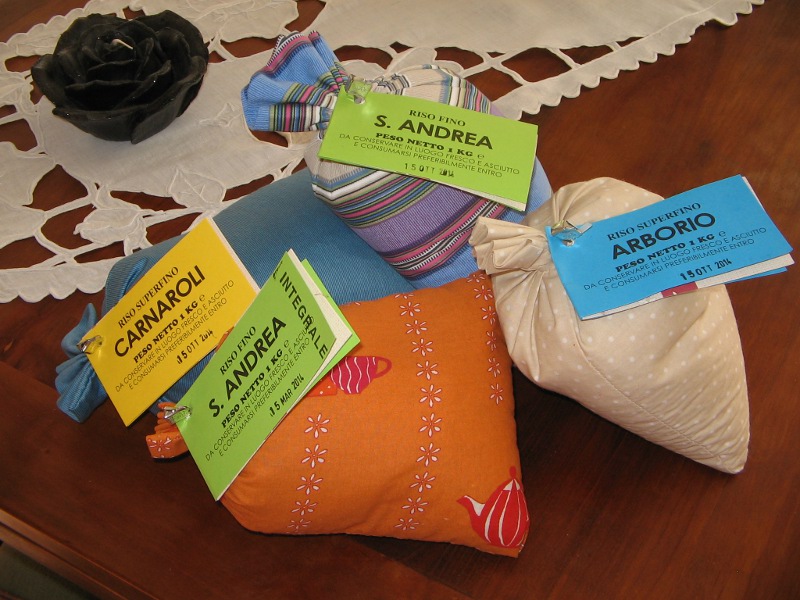 Confezione mista di riso Arborio, S. Andrea e Carnaroli in sacchetti di tela per alimenti da 1Kg